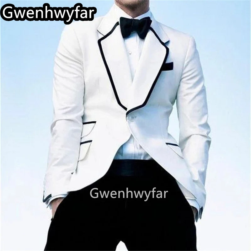 

Gwenhwyfar 2025 Gentleman Style Summer White Men's Suit Wedding Tuxedo Masculino Two Pieces Jacket Pants Custom Made Handcut