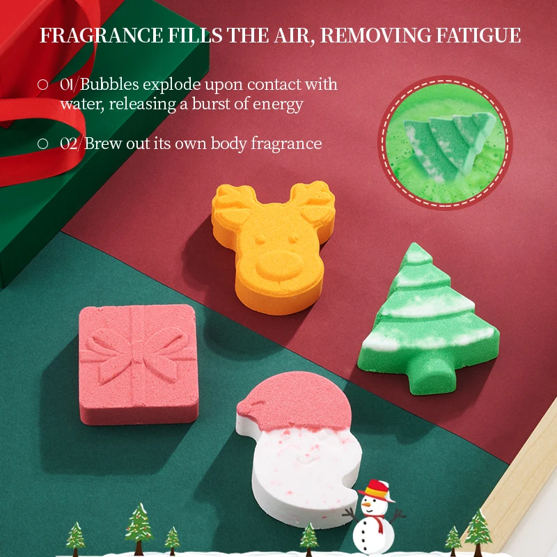 Christmas Bath Bomb Gift Set Cute Shape Body Cleansing Bath and Foot Soak Rich Foam Multiple Scents Holiday Gift for Women