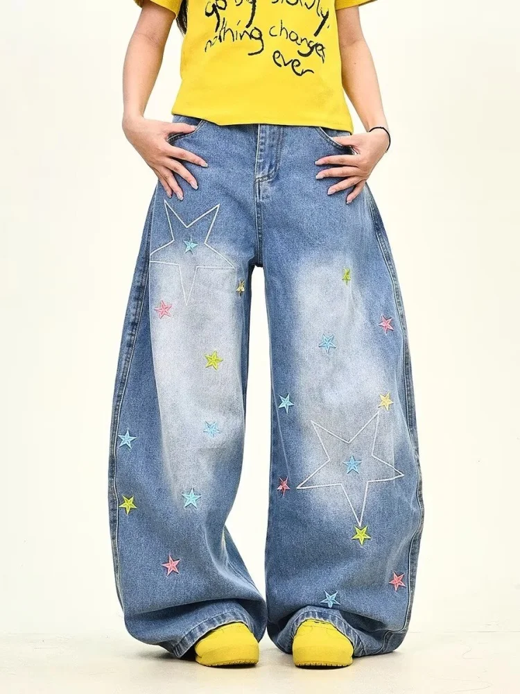 

2025 Ropa Y2K Fashion Star Embroidery Oversize Baggy Jeans Pants For Women Clothing Wide Leg Lady Denim Trousers Pantalon Femme