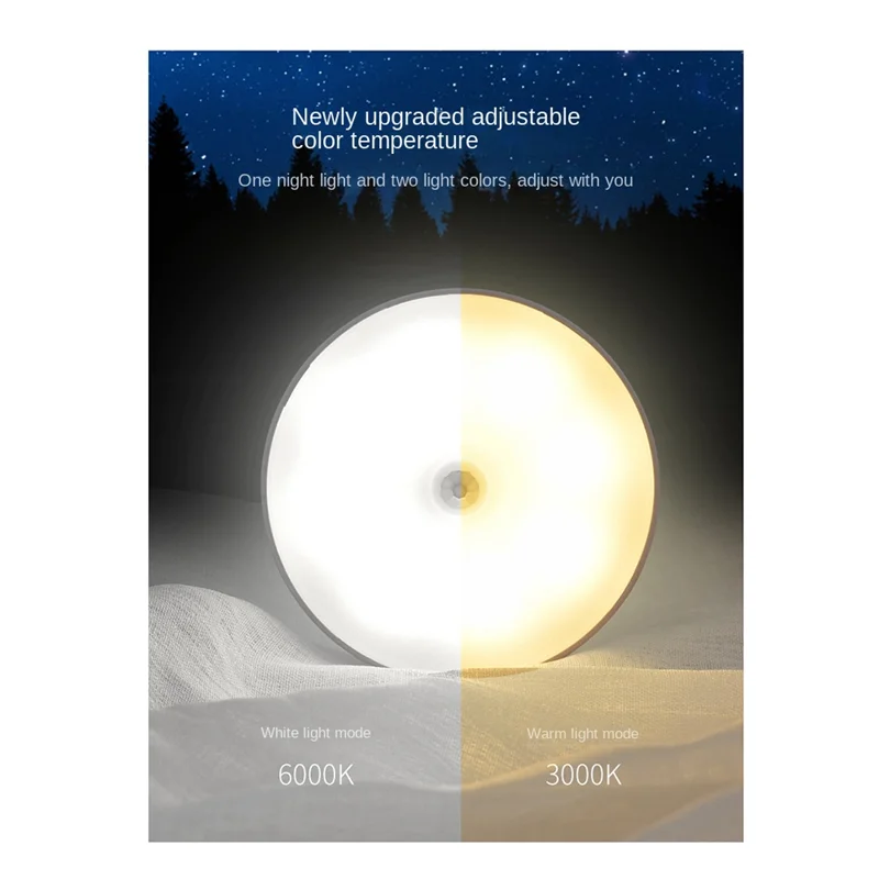 ABZV-Sensor de movimiento luz LED USB luces nocturnas lámpara recargable para cocina dormitorio escaleras pasillo armario armario
