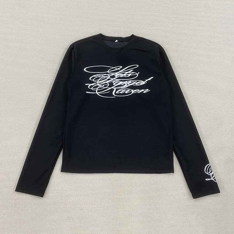 تي شيرت أمريكي داكن ريترو Y2K مطبوع بأكمام طويلة تي شيرت عالي الشارع على الطراز القوطي العصري للارتداء غير الرسمي