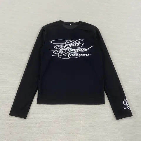 American Dark Retro Y2K Printed Long Sleeved T-Shirt High Street Gothic Trendy Outfit Top for Casual Wear