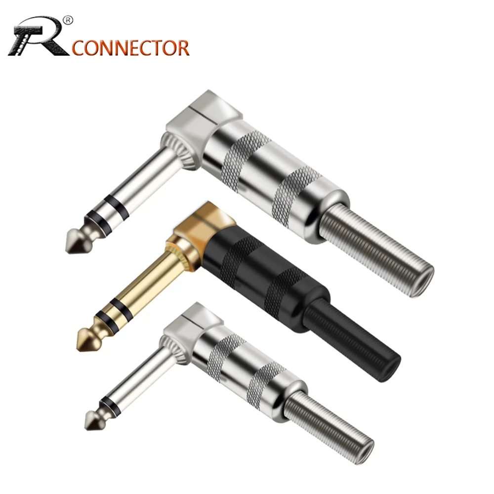 

2pcs 6.35mm Mono/Stereo 1/4" Right Angle Plugs 6 Corners with Spring Male Plug Connector Jack Plug for Electric Guitar Pedal