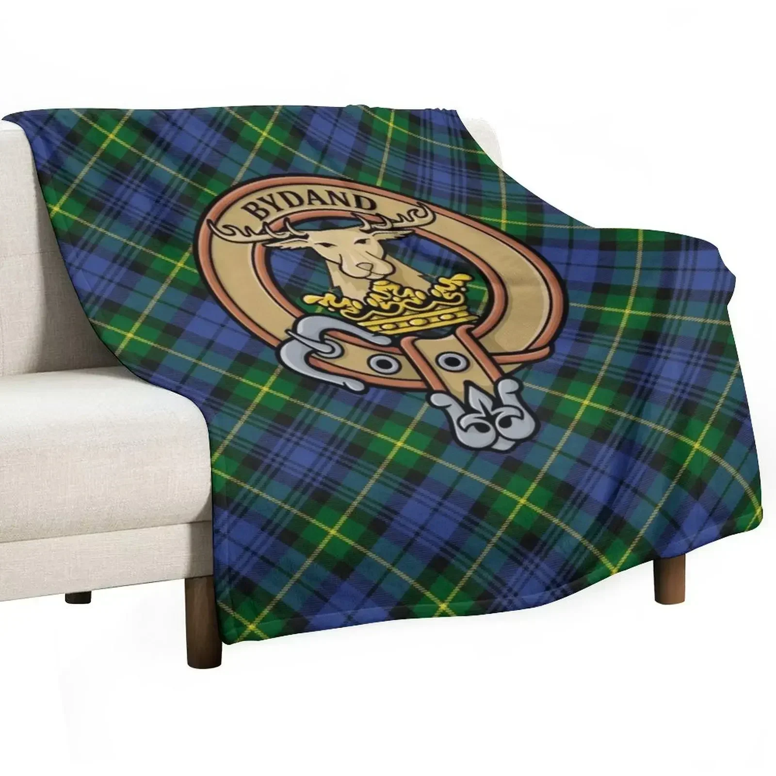 

Clan Gordon Crest over Tartan Throw Blanket Travel Polar Softest Blankets