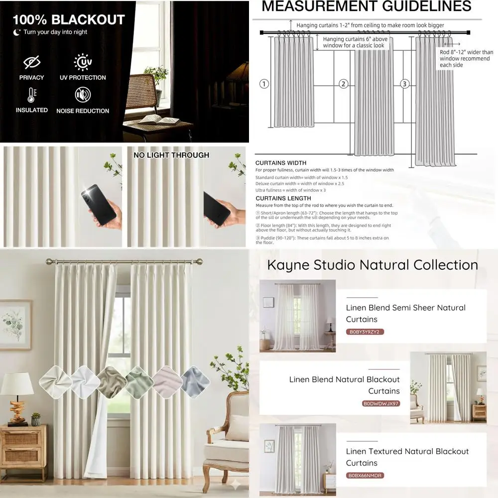 

Linen Blend Blackout Curtains with Pinch Pleat, Thermal Insulated and Soundproof, 95 Back Tab, 2 Panels, 40x95 for Living Room &