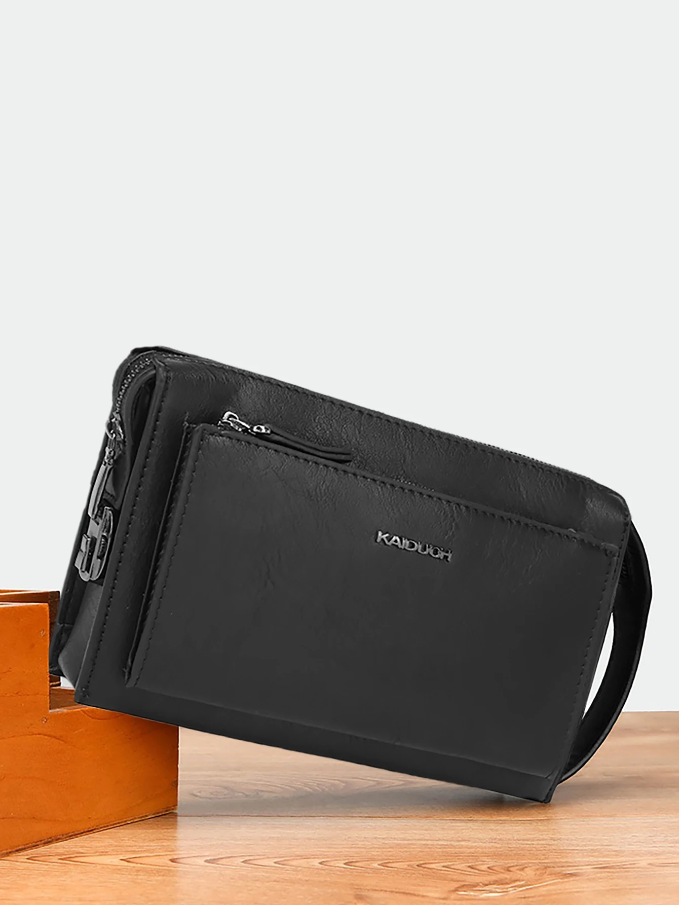 Men's Black PU Clutch Bag - Password Lock Design with Wrist Strap | 12 Card Slots & 4 Cash Compartments Large Capacity for Phone