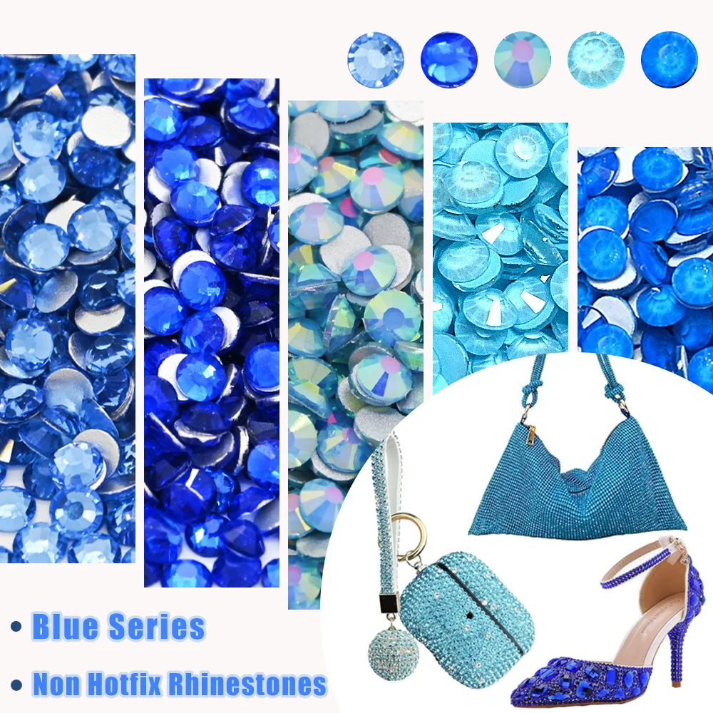 

ss6-ss30 Blue Series Non Hotfix Rhinestones Glitter Glass Crystal стразы DIY Nails Strass Diamond For Dress uñas Vestido