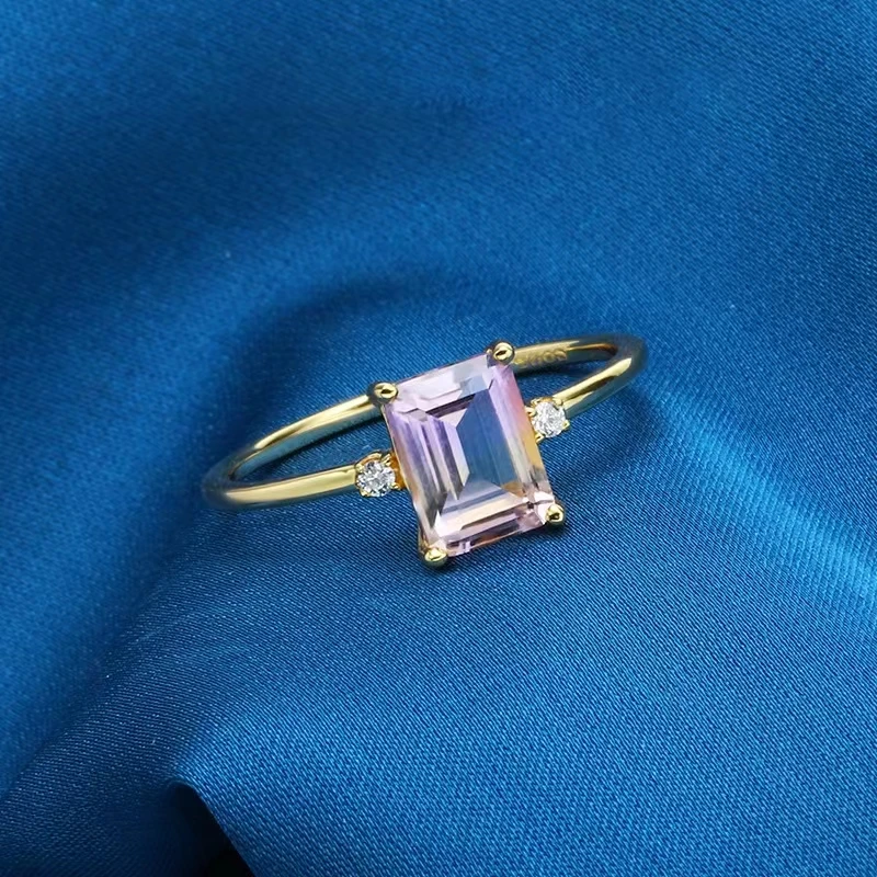 Original Design Silver Inlaid Rectangular Amethyst Rings For Women Adjustable Simple Vintage Fashion Wedding Jewelry Gift