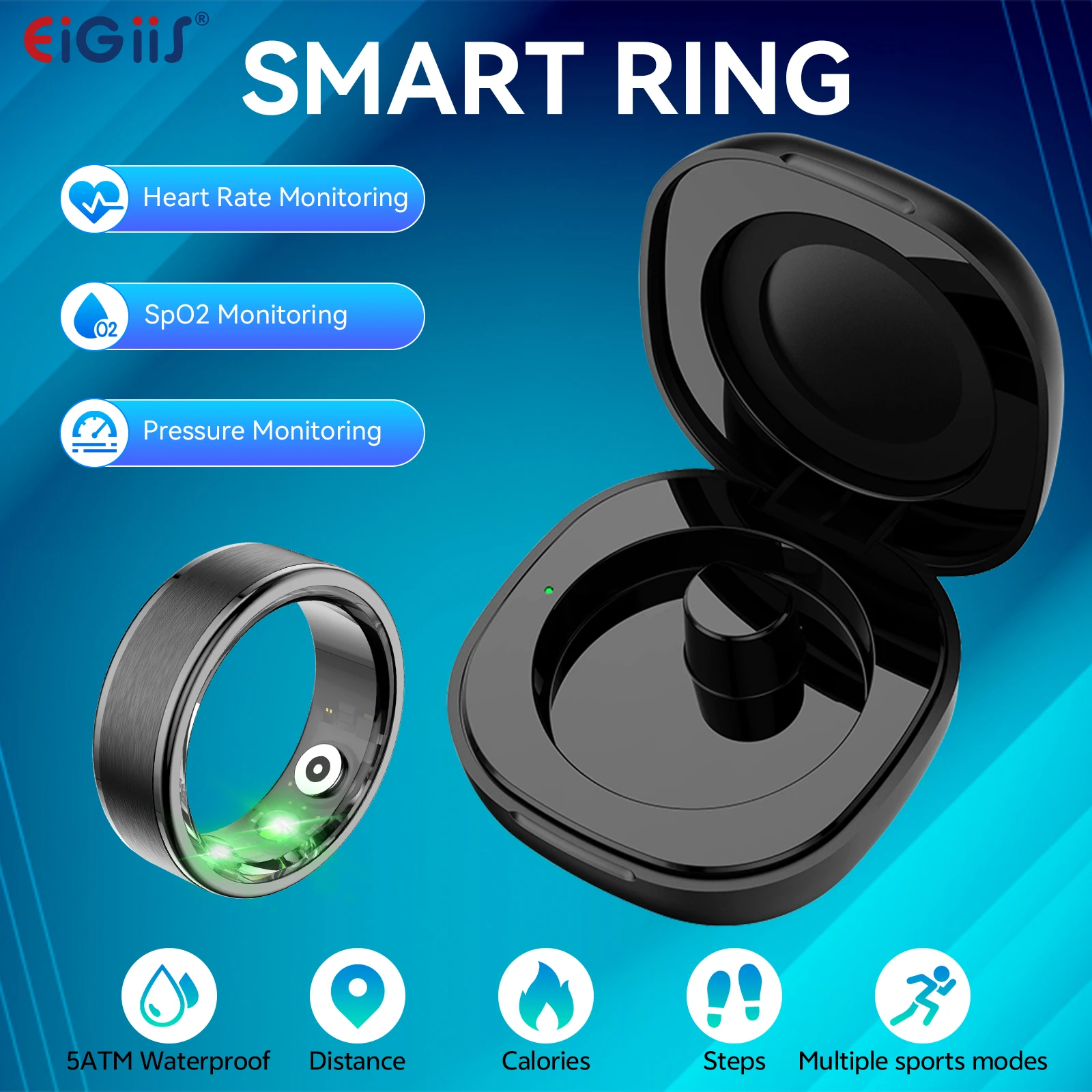 

Умные кольца EIGIIS с фитнес-кольцами с несколькими спортивными режимами, монитор сердечного ритма сна, счетчик шагов, трекер калорий, умное кольцо
