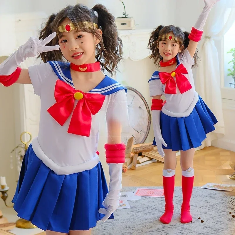 Disfraces de Cosplay de Anime Usagi Tsukino para lindo vestido de manga corta con guantes calcetines ropa de Carnaval de Halloween