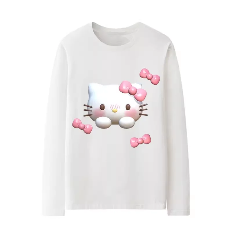 

Hello Kitty women's T-shirt new round neck cotton long sleeves loose animation periphery y2k top cartoon Sanrio women's T-shirt