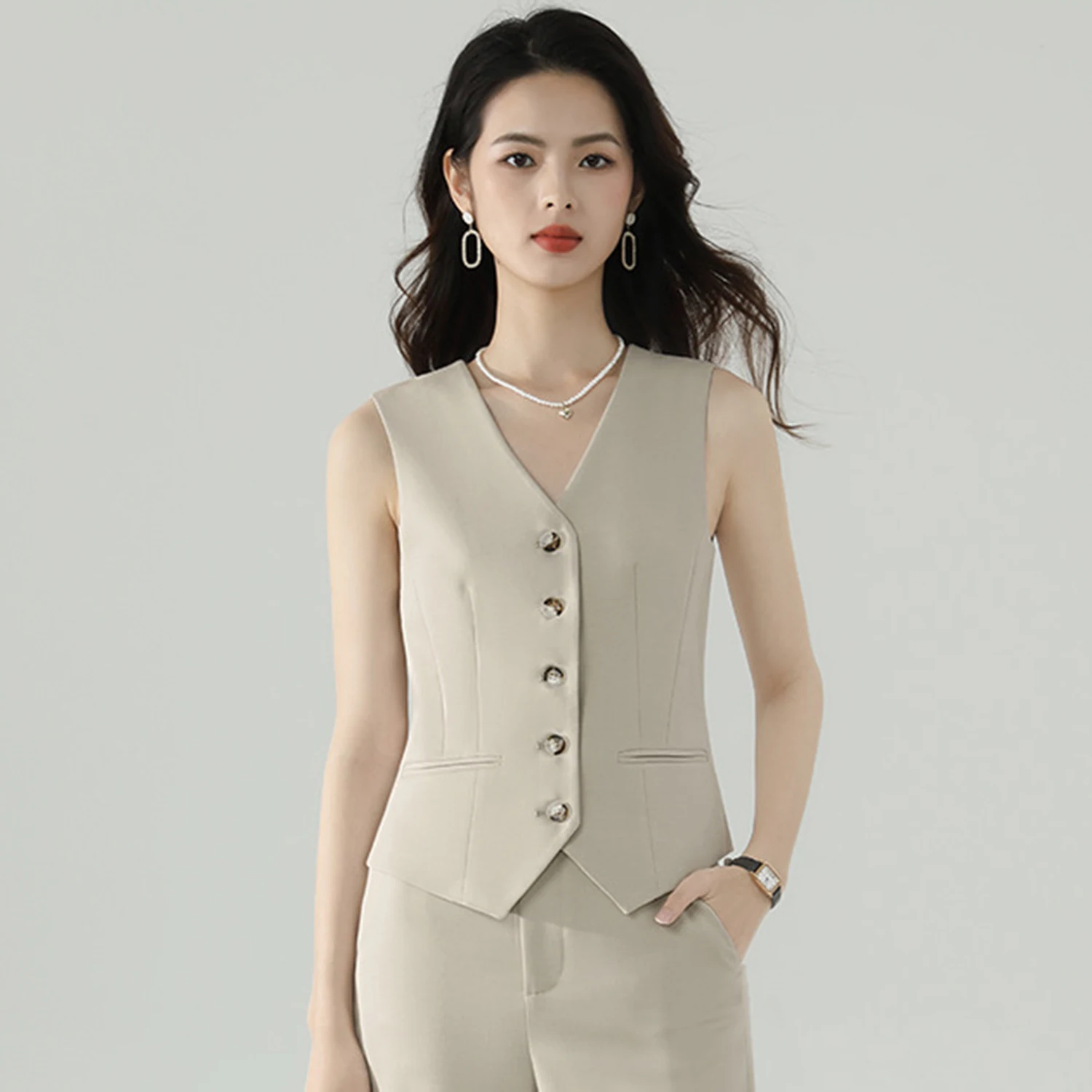 Allingentle Women's Vest Suit 2 Piece Elegant Sleeveless Vest & Pants for Casual Office Customized
