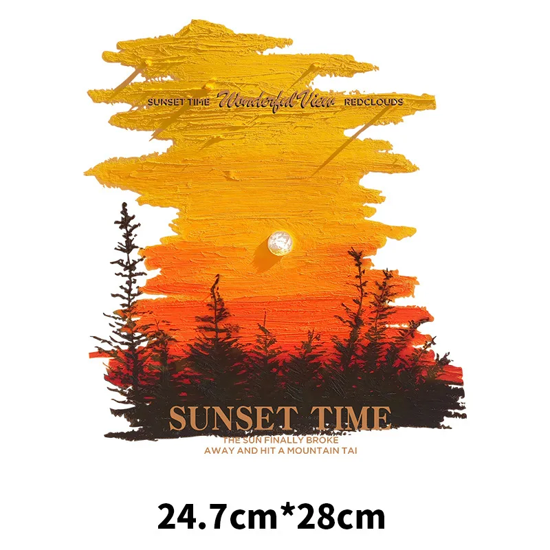 Twilight Scenery Rose Letter Little Daisy Hot Stamping Heat Transfer Printing Summer Printed T-shirts DIY Clothing Customization