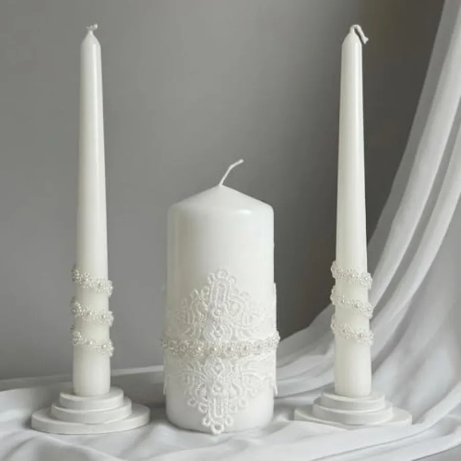 

Unity Candle Set - Wedding Ceremony and Reception 6" Pillar and Two 10" Taper Candles Long Burning Unity Candles for Marriage R