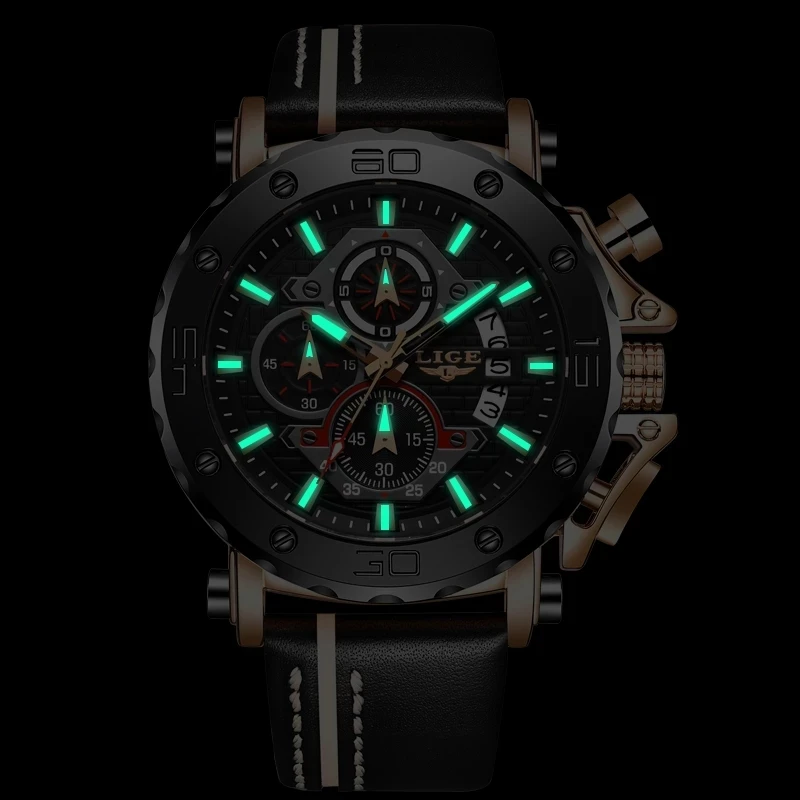 LIGE 2023 New Business Learther Mens Watches Top Brand Luxury Quartz Watch For Men Waterproof Sport Big Dial Military Wristwatch