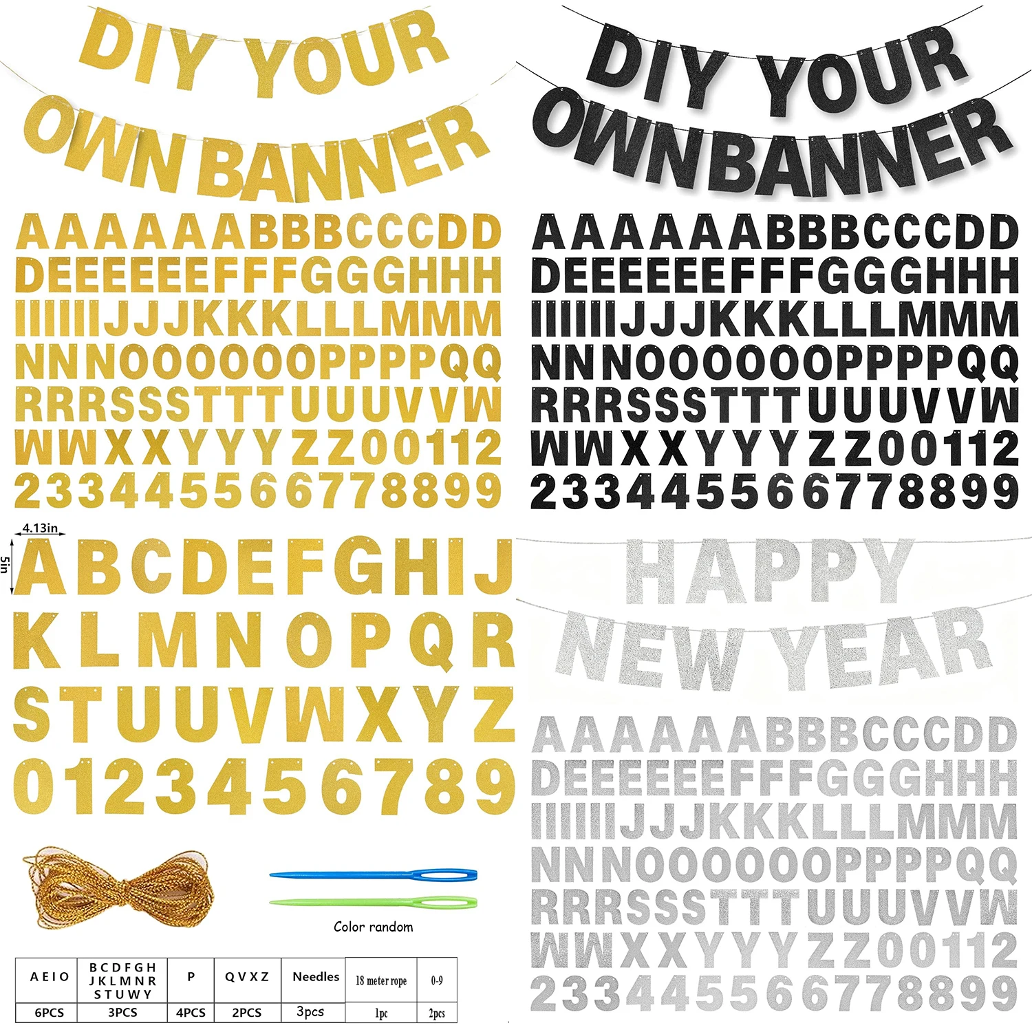 Kit de banner dourado diy com letras, glitter, letras, aniversário, formatura, festa personalizada, pendurado