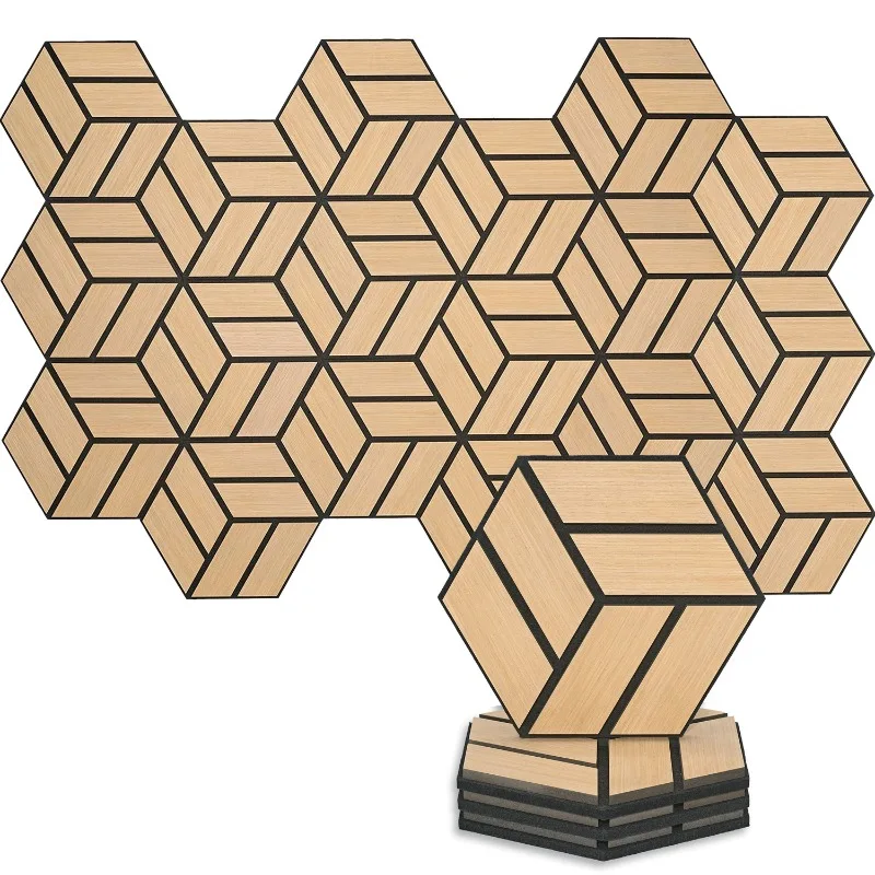 

Hexagon 3D Wood Grain Sound Proof Foam Panels for Wall Self Adhesive Acoustic Panels High-Density Sound Absorbing Panel for Home
