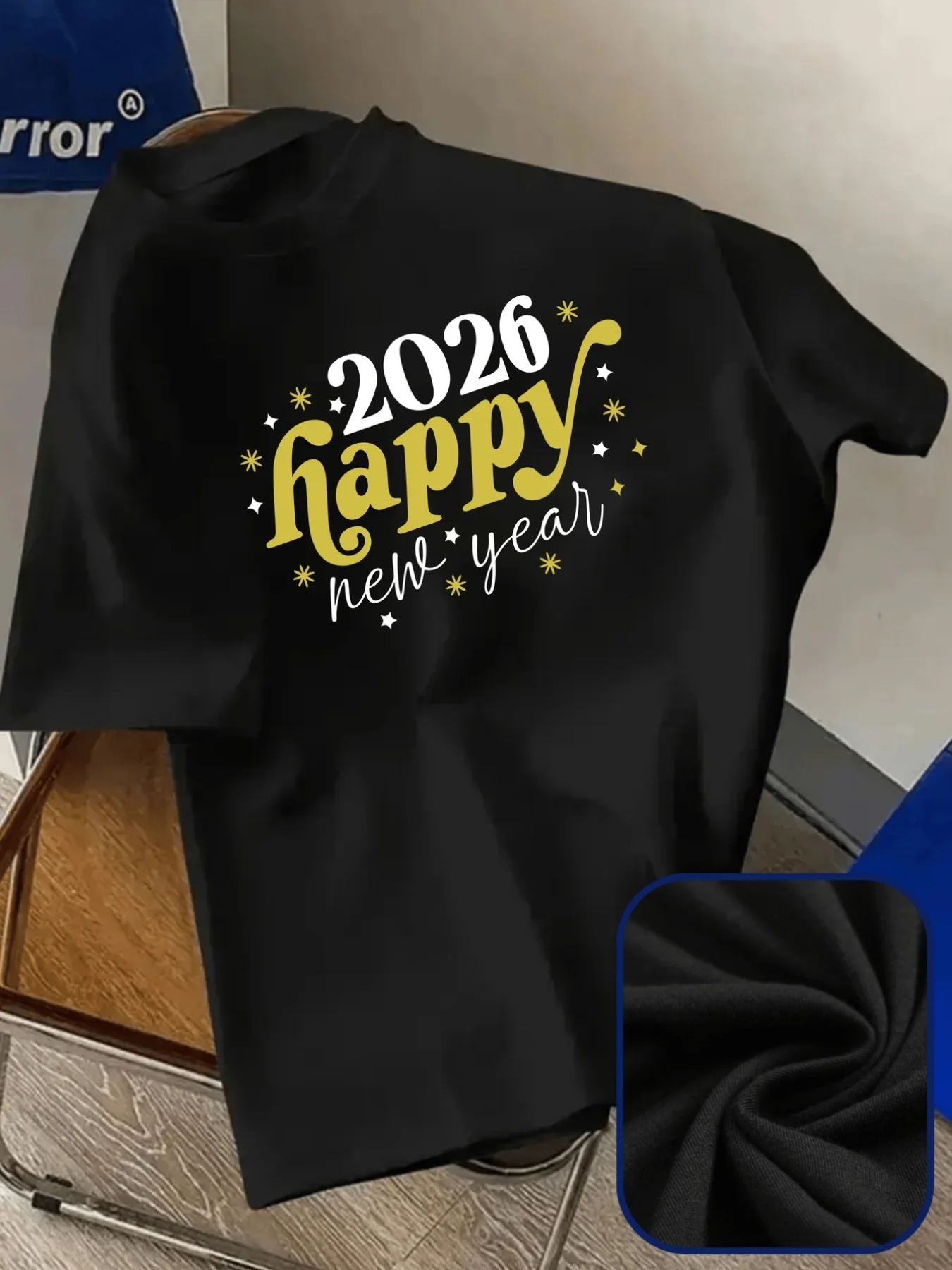 

2026 Streetwear T-Shirt - Soft Stretch Fabric, Golden Lettering & Confetti, Gym/Casual Tee