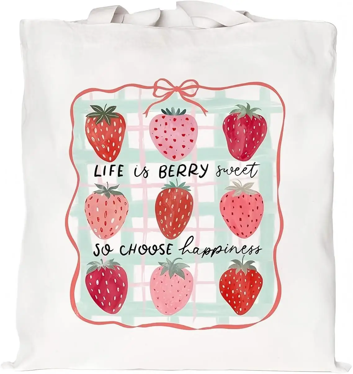 Lindo bolso de mano de lona con estampado de fresa bolso de hombro reutilizable para comestibles y bolsa de regalo de compras