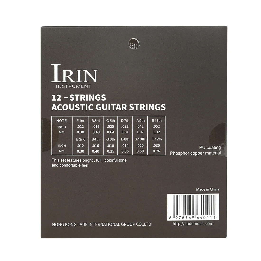 IRIN 12-string Acoustic Guitar Strings in Phosphor Bronze with PU Coating Acoustic Guitar Strings Folk Guitar Accessories Parts