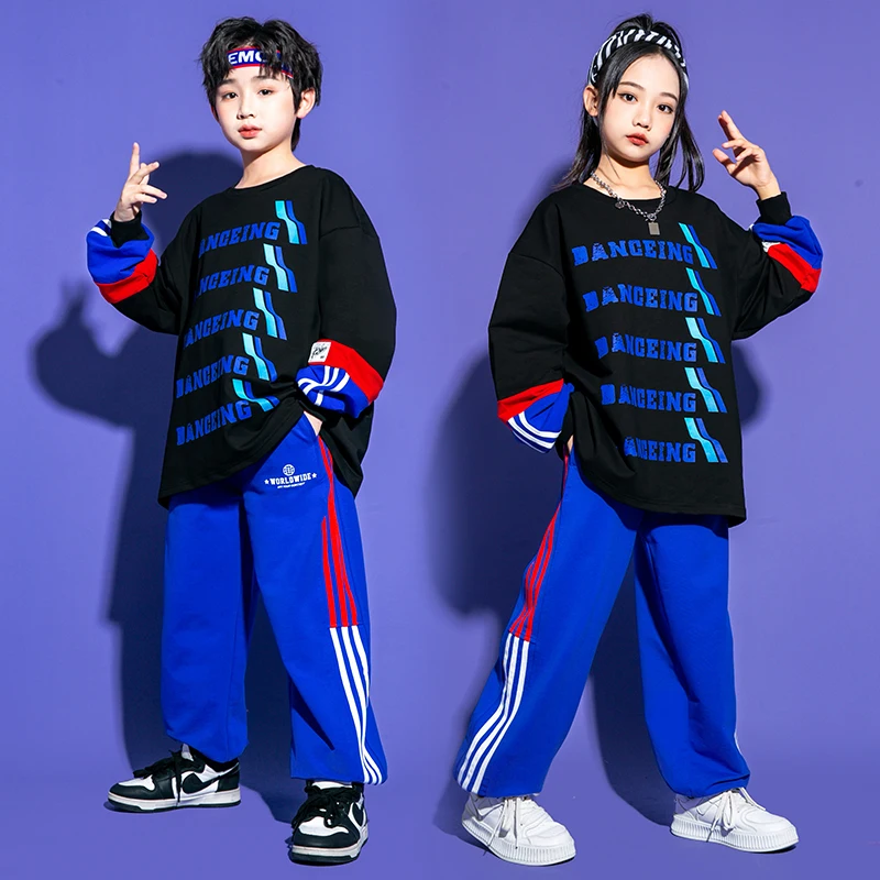 Kids Hip Hop Clothing Black Sweatshirt Joggers Boys Street Dance Outfits Girls Streetwear Children Jazz Costume Clothes Sets