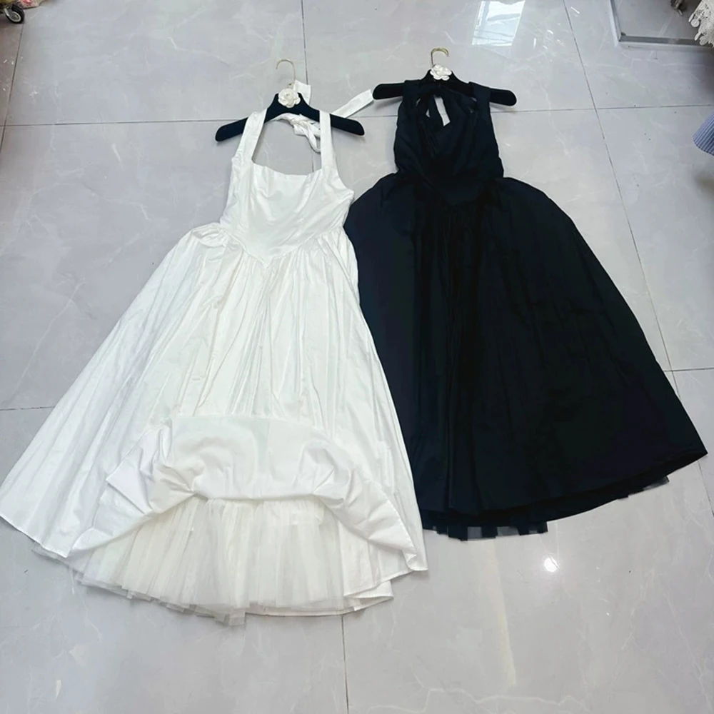 

European and American French niche Hepburn style retro lace-up bow large backless dress-GZXX323