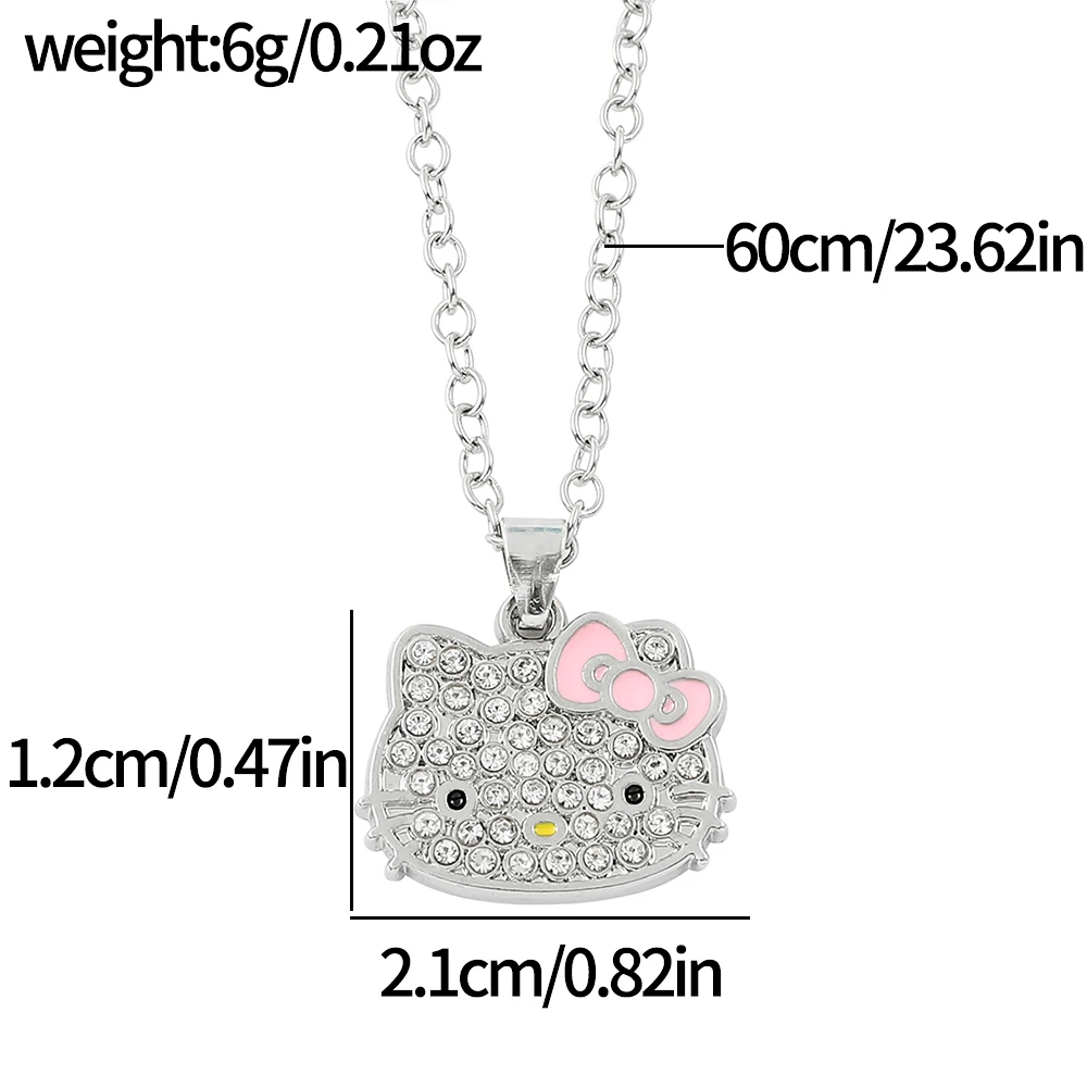 Anime Sanrio Hello Kitty Necklace Cute Cartoon Figure KT Cat Metal Rhinestones Badge Pendant Necklace Kawaii Jewelry Accessories