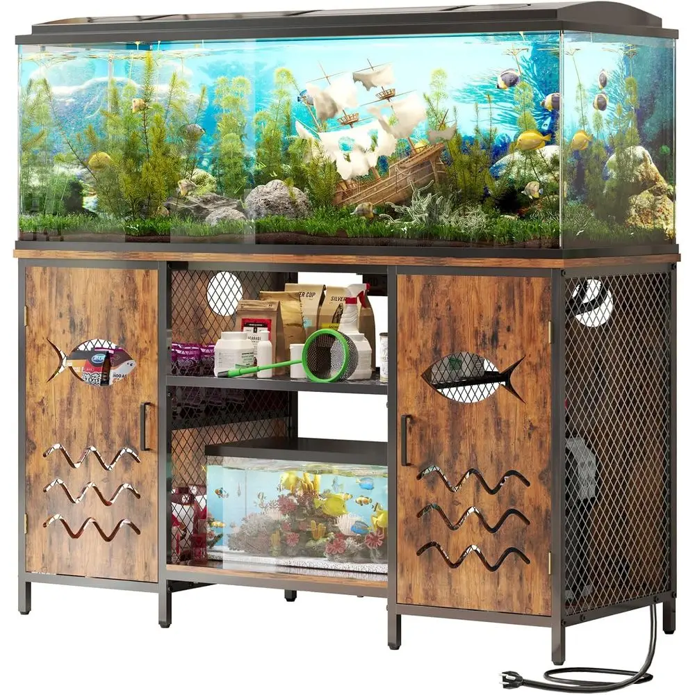 

Деревянная подставка в деревенском стиле с розеткой для аквариумов емкостью 55–75 галлонов, шкафов и полки, сверхпрочная металлическая стойка для черепов и ретарсов.