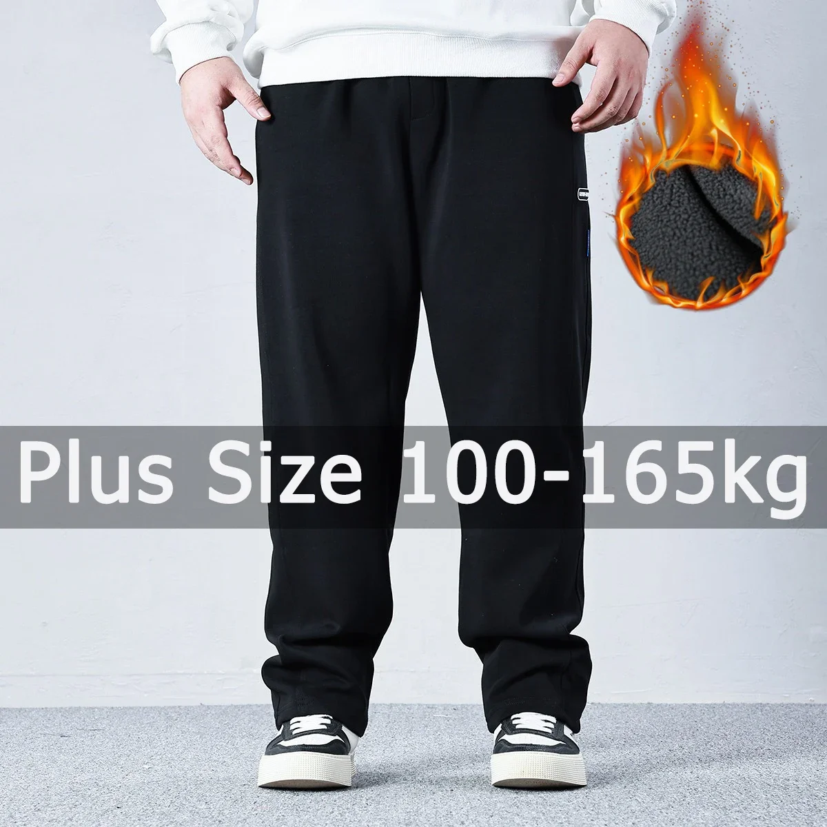 

Plus Size Winter Men Long Pants Warm Fleece Plush Lining Solid Color Long Trousers 7XL 8XL 9XL 100-160kg Big Size Men Clothing
