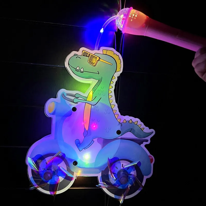Kinderen Handheld Zonnebril Dinosaurus Rijden Een Fiets Gloeiend Speelgoed Creatief Draaibaar Windmolen Lantaarn Oplichtende Muziek Licht Cadeau