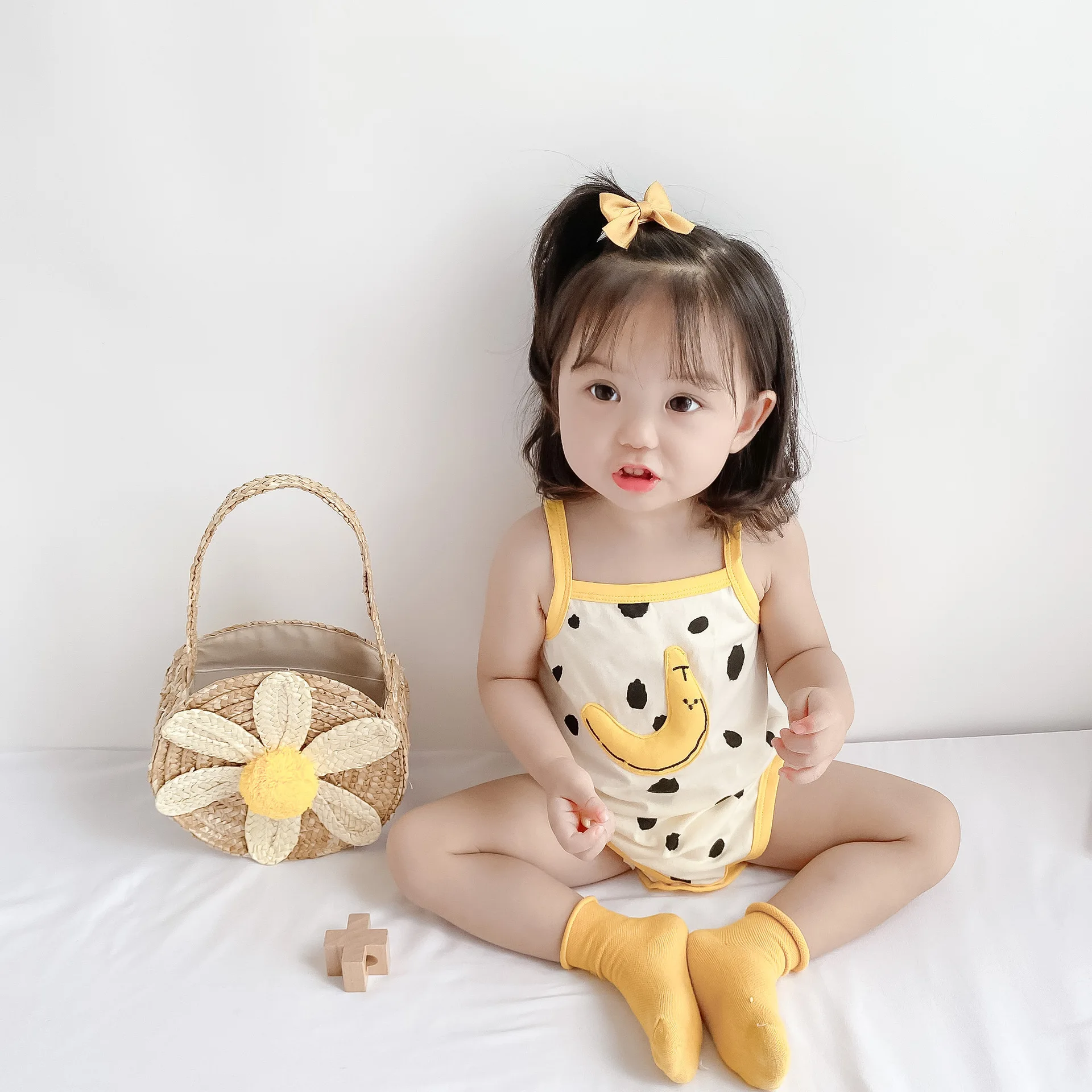 2023 NEW IN Summer Infant Newborn Boys Girls Sleeveless Sling Smile Print 3D Banana Outwear Jumpsuits Kids Baby Bodysuits