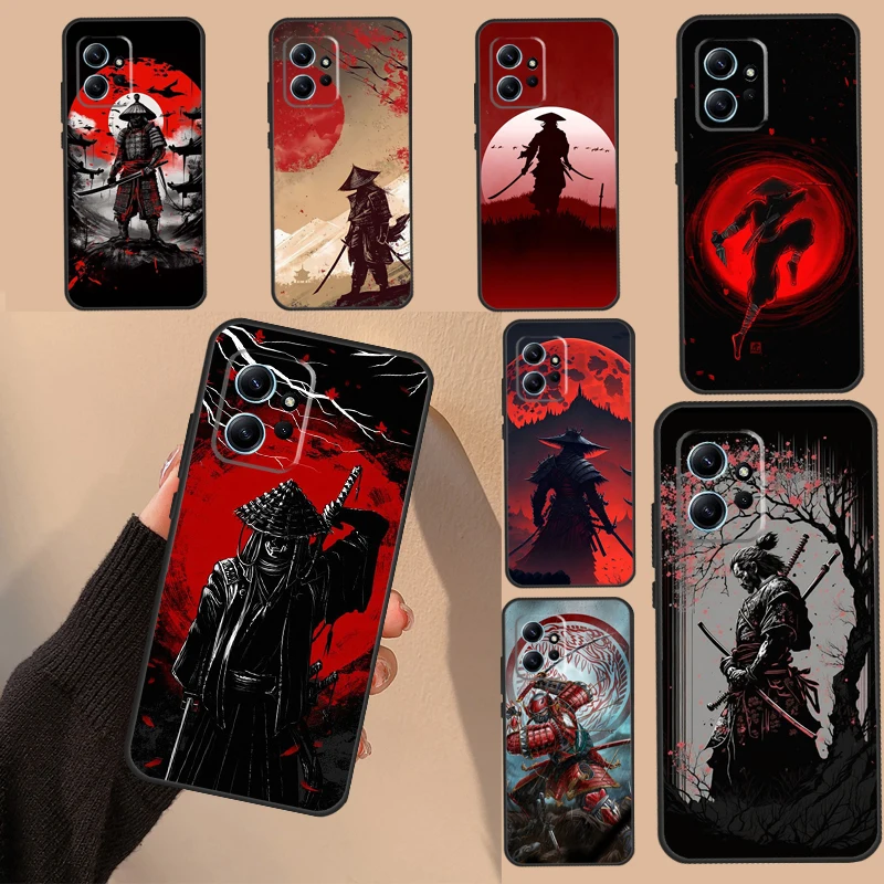 Japan Ninja Samurai Red Sun Case For Xiaomi Redmi Note 12 Pro 8 9 10 11 Pro 12S 10S 11S 9S Redmi 12C 10A 9C 10C Cover