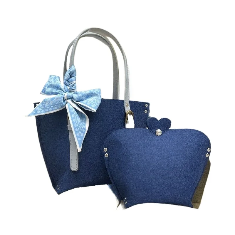 

2026 Новая модная сумка-мешок. Высококачественная женская сумка. Комплект из двух предметов · Сине-серый бант. Модный внешний вид. Уровень и высокое качество.