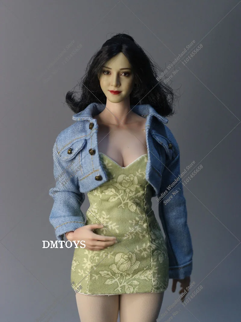 4 Colors DMTOYS 1/6 Scale Women's Slim Tube Top Hip Dress Printing Skirt Cheongsam Model for 12'' Action Figure Doll