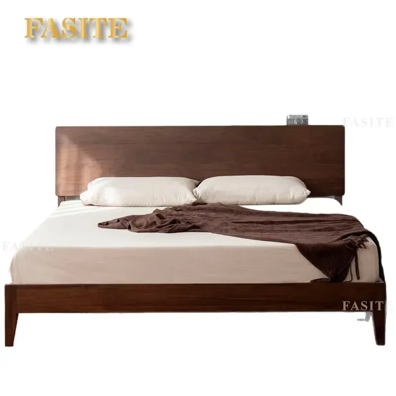 For North American Black Walnut Bed All Solid Wood 2m 1.8m 1.5m Mortise and Tenon Structure Household Bedroom