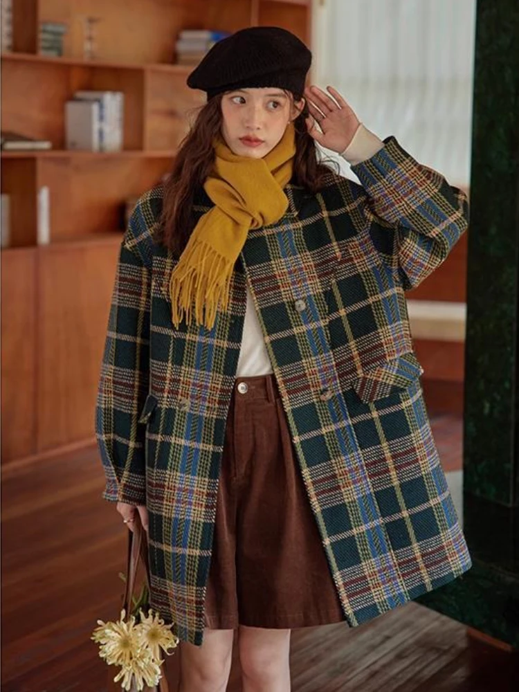 

Autumn Winter Women's Coat 2025 French Retro Check Wool Overcoat Slim Fit Petite Size Premium Quality