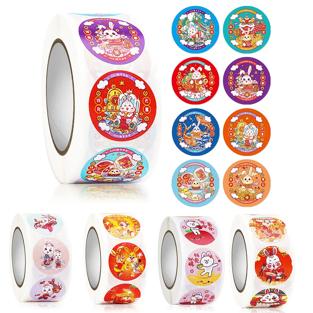 500Pcs Chinese New Year Round Stickers Envelope Sealing Labels Rabbit Decoration Decor Holiday Gift Candy Bag Sticker