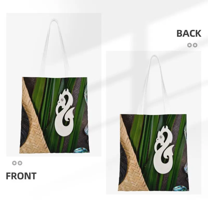 Funny Printed NZ Maoris Culture Theme Shopping Tote Bag Reusable Canvas Shopper Shoulder Bone Manaia And Paua Handbag