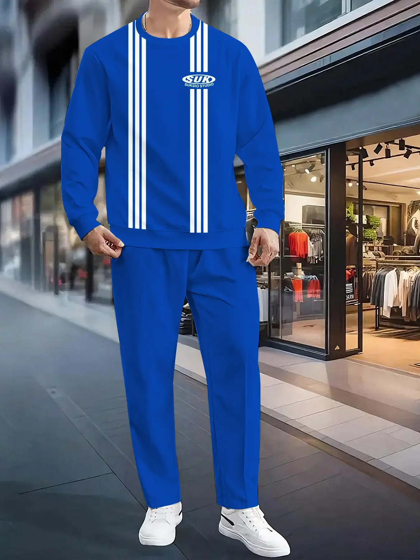 طقم مكون من قطعتين، طقم رياضي عصري للرجال من أوروبا وأمريكا بأكمام طويلة وسراويل طويلة