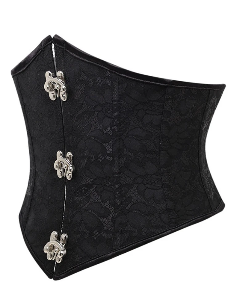 Damen Gothic Spitzen-Unterbrustkorsett, Taillenformer mit Vorderverschluss, Rücken-Schnürung, verstärkt, Vintage, Halloween-Party, Clubwear – Detail 4