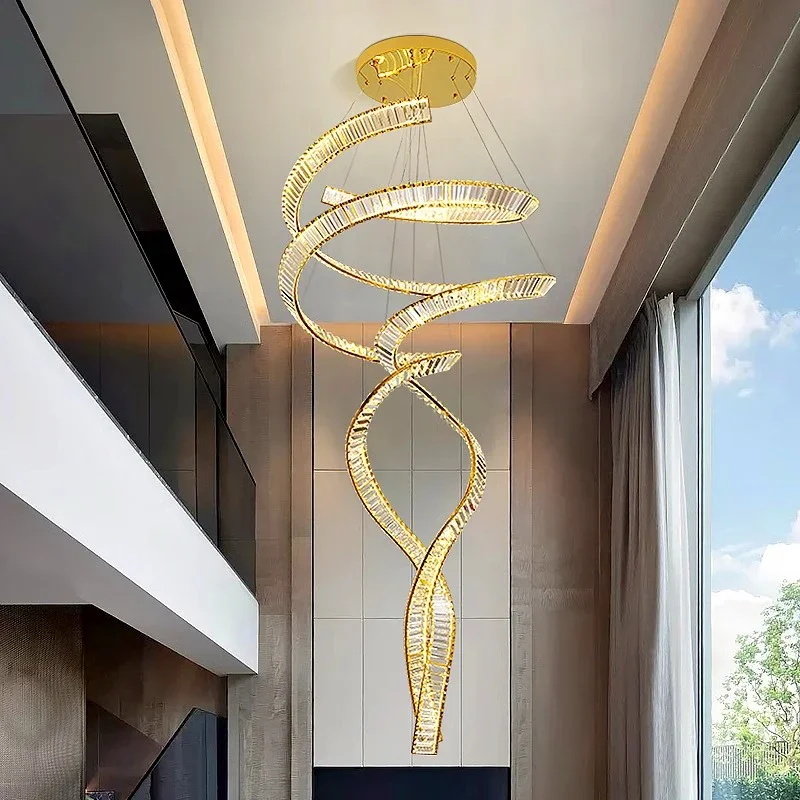 

Modern Minimalist Art Led Pendant Lights Crystal Showroom Hotel Villa Stair Chandelier Home Decor Corridor Hanging Luminaire