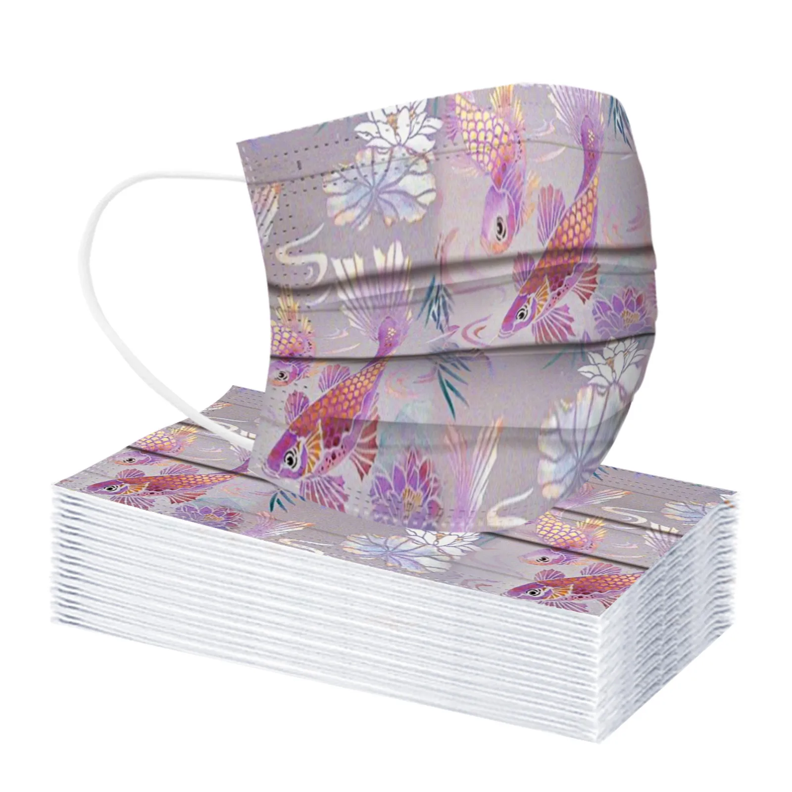 100 Pcs Adult Disposable Protective Mask Multi Layer Cotton Filter Design Face Mask Trendy Printed Pattern Fashion Casual Mask