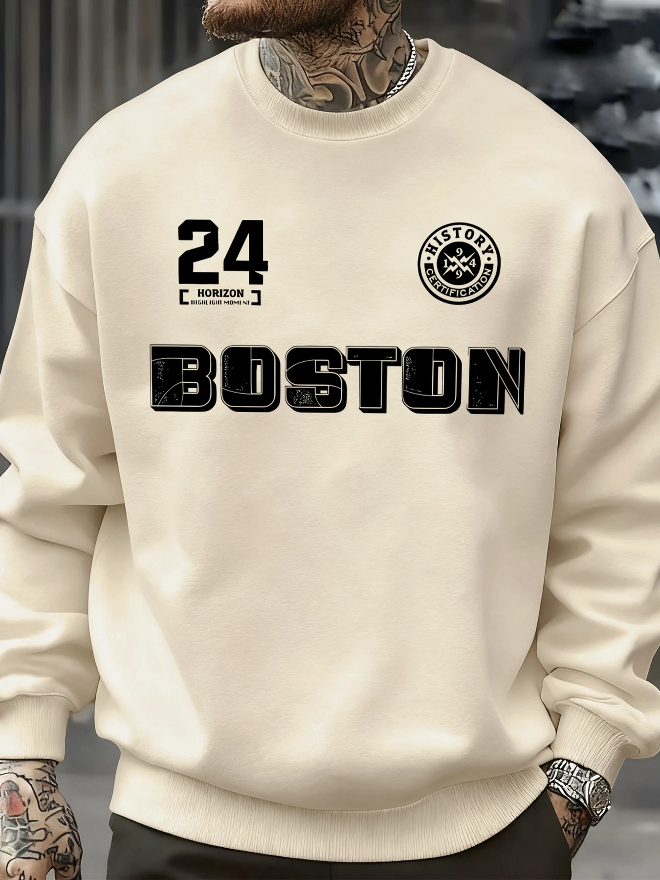 Boston Nummer 24-Druck-Sweatshirt für Herren, Fleece, lockere Mode, Streetwear, O-Ausschnitt, Herbst, Hip-Hop-Pullover, All-Match, lässige Tops