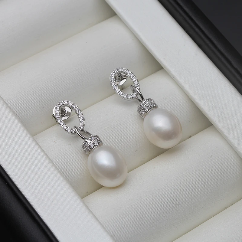 Real 925 Sterling Silver Freshwater Pearl Earring Jewelry,Wedding White Pink Drop Natural Pearl Earrings Girl Birthday Best Gift