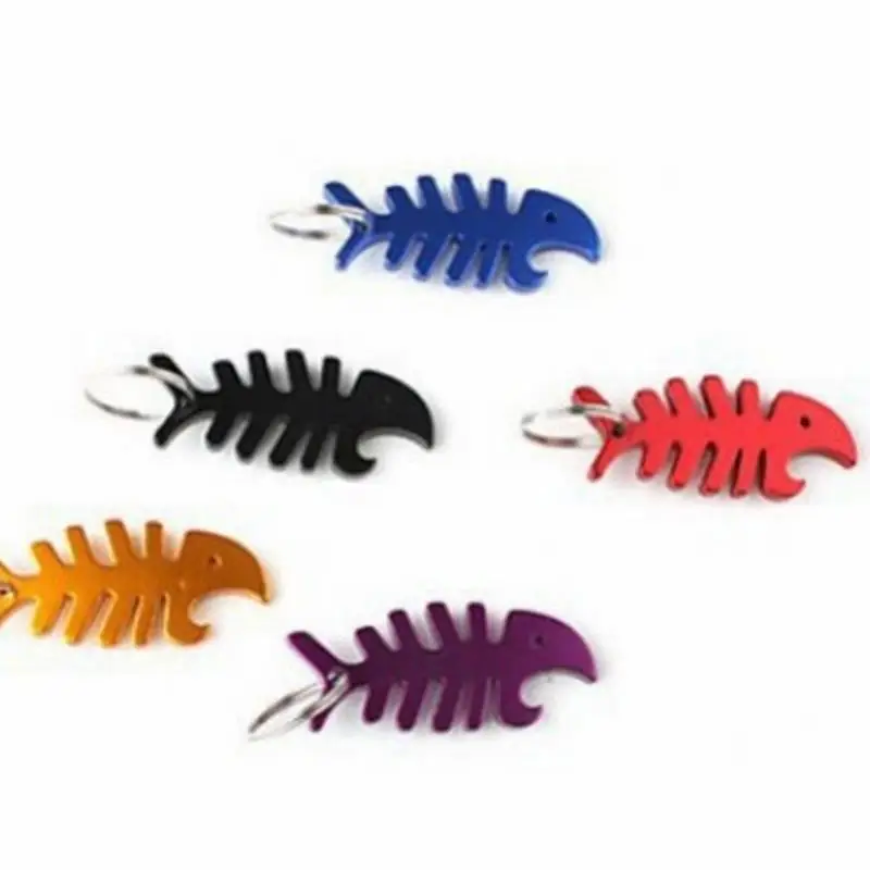 10Pieces fish bone shaped aluminum alloy bottle opener simulation personalized backpack pendant keychain for men