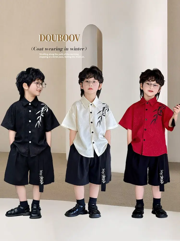 2 PCS set Summer Boys Clothing set Embroidery Shirt+Shorts Pants Kid Children baby toddler Handsome Suits clothes 2-15 years