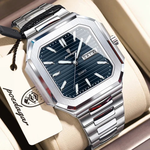 Imagen 2 del producto Reloj POEDAGAR de negocios para hombre, resistente al agua, luminoso, con fecha, semana, relojes clásicos para hombre, Reloj de pulsera de cuarzo de acero inoxidable para hombre