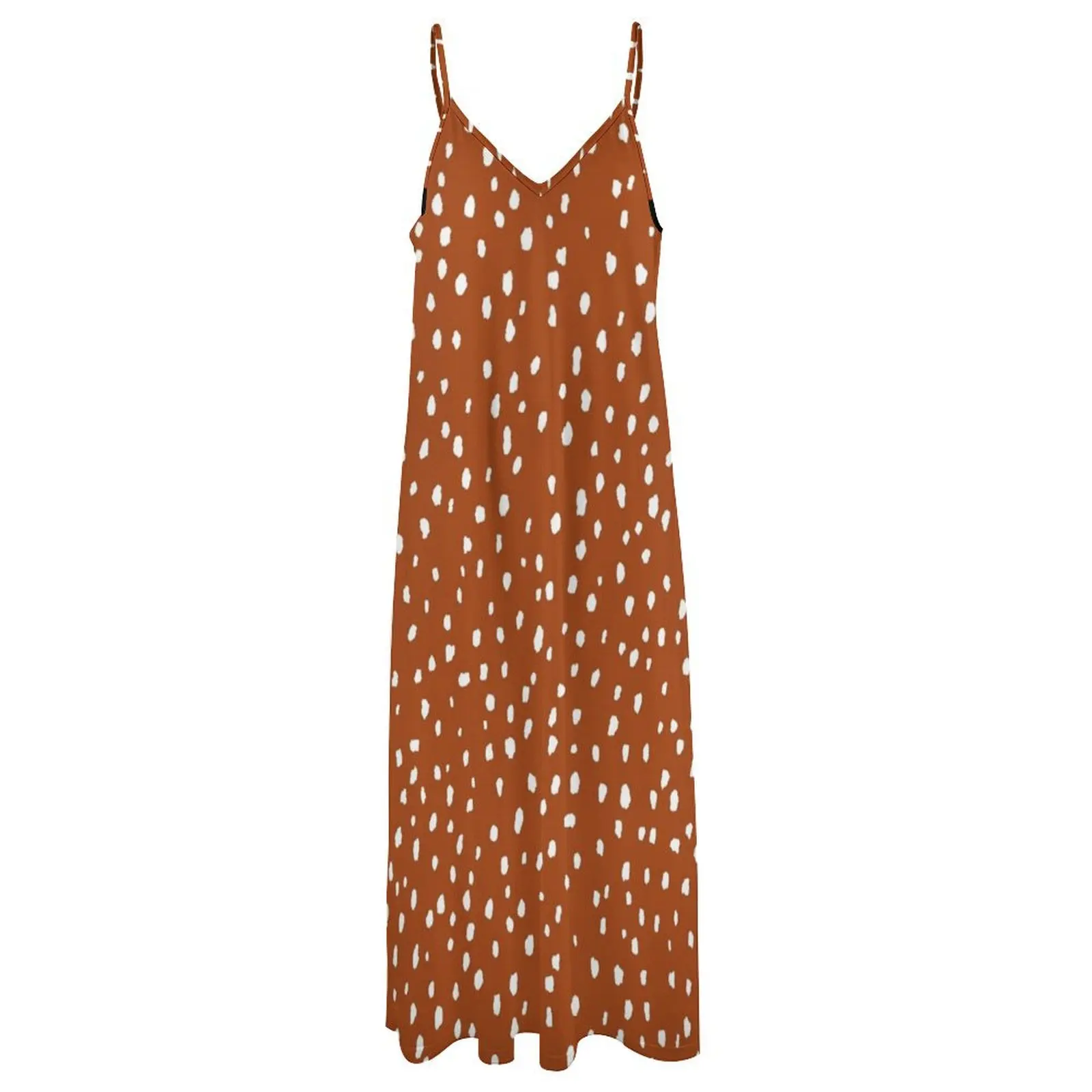 Spikkel Polka Dot Dalmatisch patroon (wit/verbrand oranje) Mouwloze lange jurk Lange damesjurk Jurk