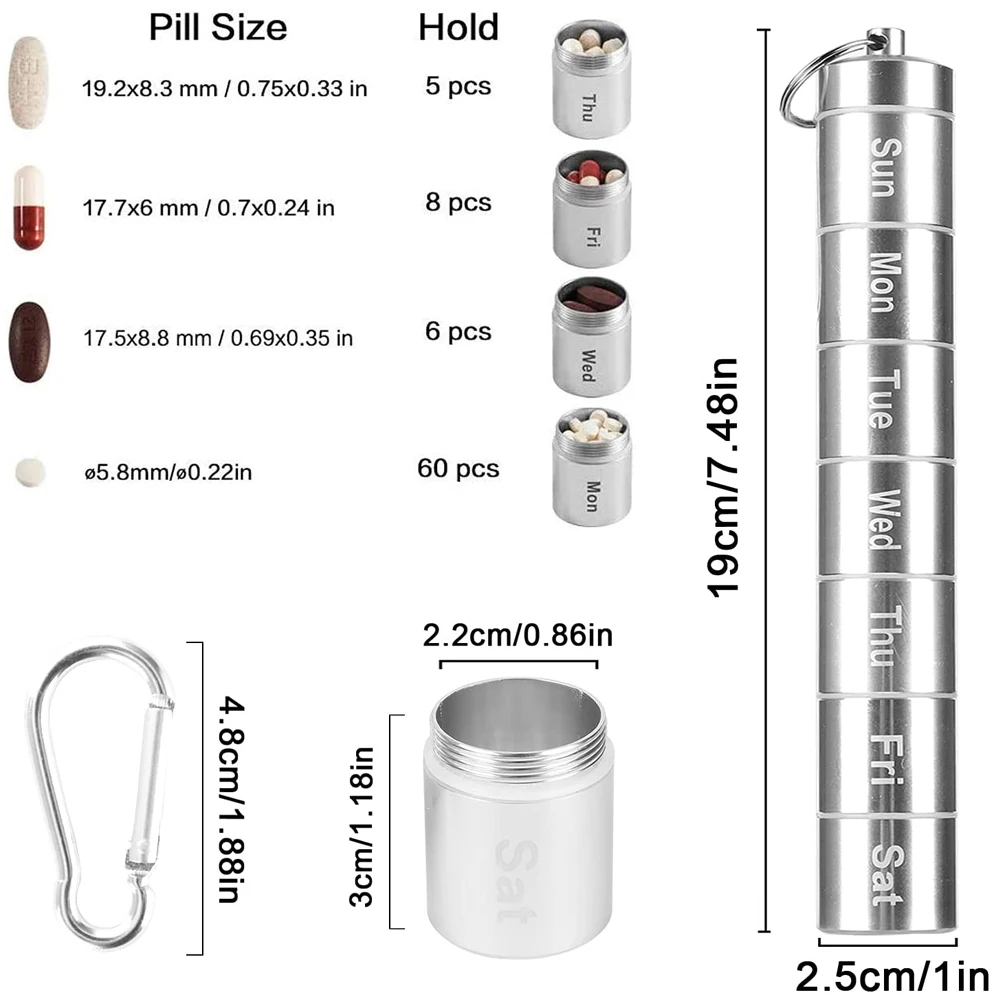 7 Grids Pill Box Organizer 7 Days Weekly Aluminium Alloy Portable Waterproof Pill Holder Medicine Case