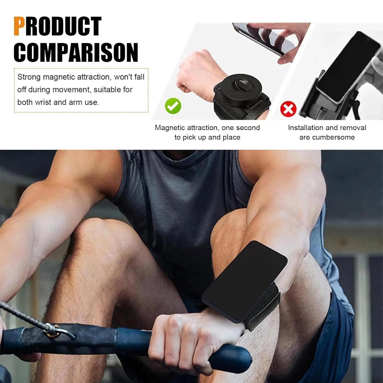 

Наручный держатель для телефона, магнитный держатель для мобильного телефона, браслет с защитой от падения, держатель для телефона для упражнений, велоспорта, пешего туризма, тренировок, прогулок